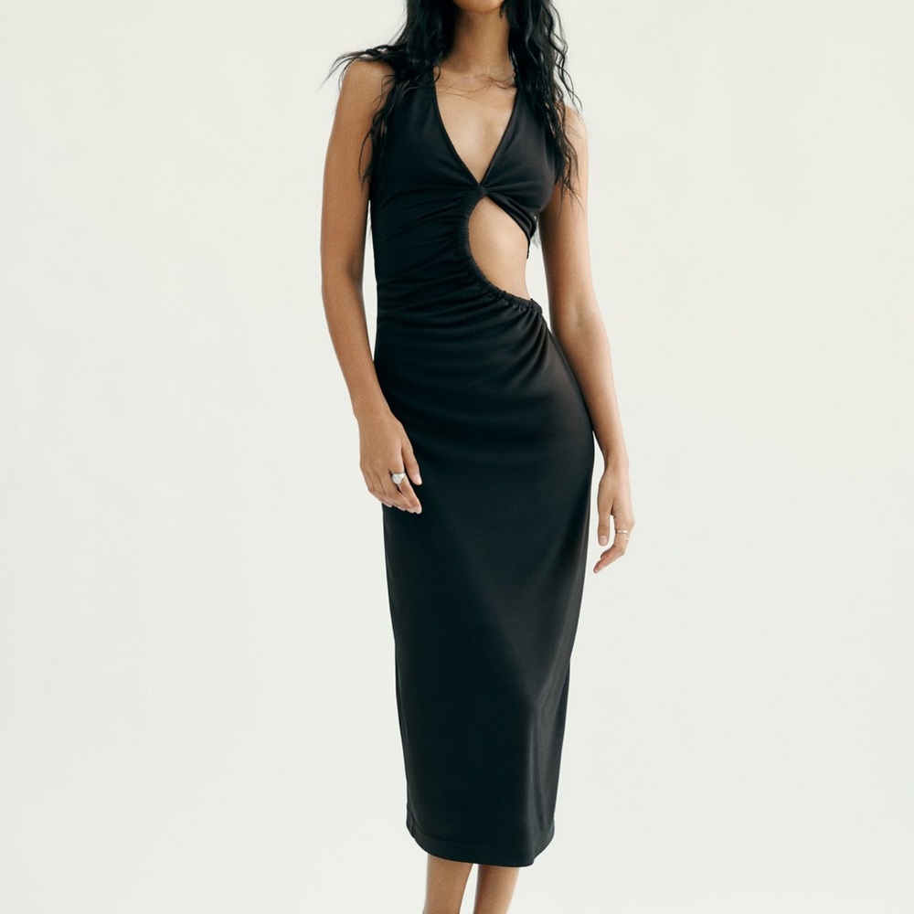 zara cut out midi dress black